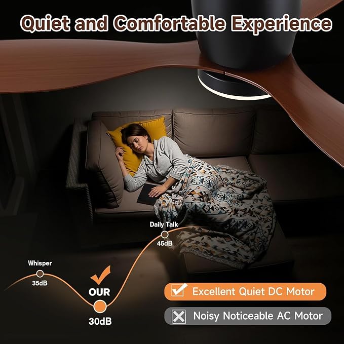 Low-Profile Ceiling Fan with Light - 42 Inch Flush Mount Modern Ceiling Fans with Remote Control/App, Dimmable 3CCT, 35W DC Motor, for Indoor Bedroom Living Room