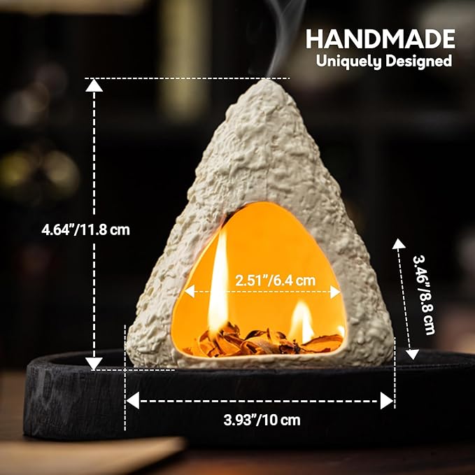 Volcano Palo Santo Holder, Handcrafted Ceramic Mini Chiminea Incense Burner for Sage & Smudge Sticks, Mountain Fireplace Style for Meditation, Yoga, Aromatherapy, Home Decor, Spiritual Gifts