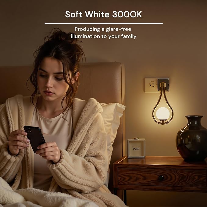 L LOHAS LED Night Lights Plug Into Wall, Dusk to Dawn Sensor | Soft White 3000K Nightlight, 0-100LM Adjustable Brightness 330°Rotating Plug in Night Light Bathroom Hallway Bedroom Stairway
