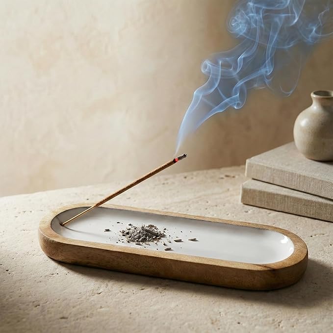 The Art Box Wooden Incense Holder for Sticks – 12 Inch Ash Catcher Incense Burner Tray, White Color, Modern Home Décor & Meditation Accessory