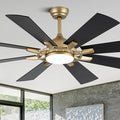 60" Black and Gold Ceiling Fan with Lights and Remote, LargeFandelier Ceiling Fan Modern Chandelier 3CCT LED Light for Living Room Indoor Porch, Reversible Quiet DC Motor 6 Speeds