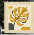 Ambesonne Yellow Shower Curtain, Abstract Modern Monstera Leaf Paint with Geometric Shapes and Frame Like, Cloth Fabric Bathroom Decor Set with Hooks, 69" W x 84" L, Orange Dimgray Beige