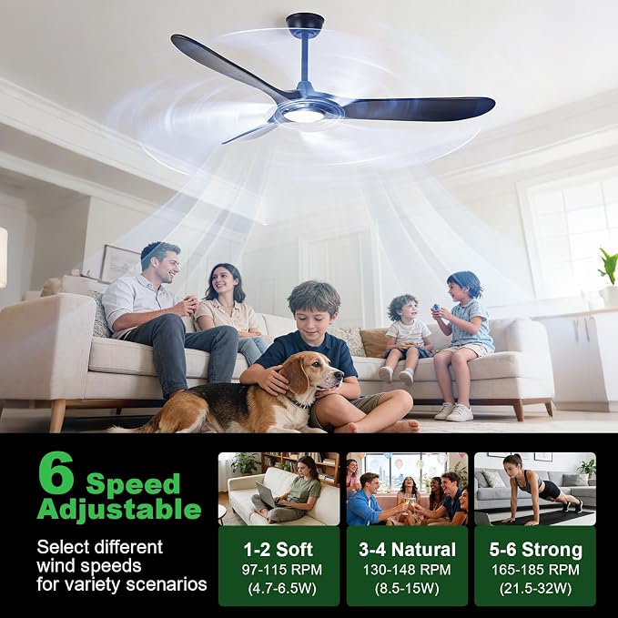 72 Inch Ceiling Fans with Lights and Remote, Wood Outdoor Ceiling Fan with 6 Speed Noiseless DC Motor, Indoor Modern 3 Blade Propeller Ceiling Fan for Bedroom Living Room Gazebo Patio (Black)