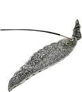 Leaf Shaped Incense Stick Holder Handcrafted in Aluminum with Miniature Figures (Buddha)