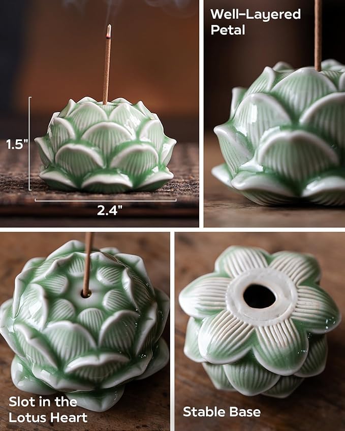 Hand-Dyed Ceramic Lotus Incense Stick Holder - Zen Meditation Artwork for Home & Yoga Decor