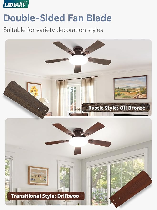 42 Inch Ceiling Fan with Lights and Remote, 30W 12" LED Panel Flush Mount Ceiling Fan, 6-Speed Quiet DC Motor Modern Low Profile Ceiling Fan with Reversible Blades for Bedroom, Living Room, Patio
