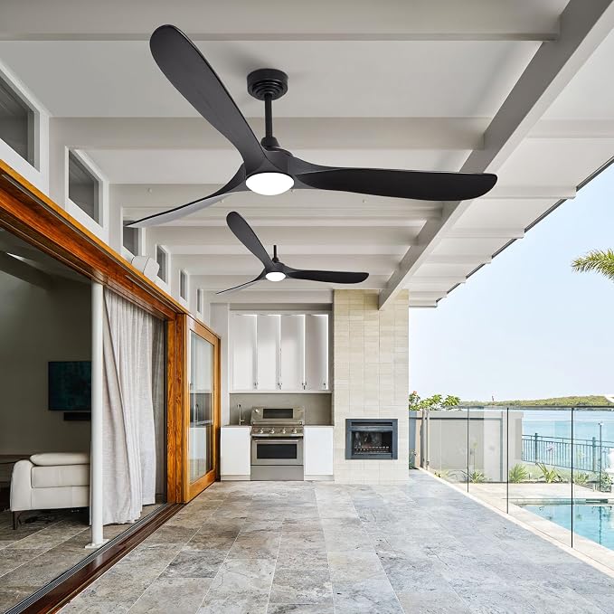 Ceiling Fan with Lights, 72'' Solid Wood Indoor/Outdoor Ceiling Fan with Quiet Reversible DC Motor, Compatible with Alexa/Google/App, 3CCT Dimmable, 6 Speeds Black Outdoor Fan for Patio Porch