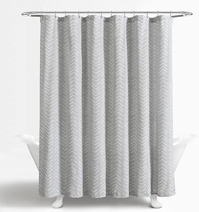 Lush Decor Hygge Modern Arrow Linen Look Shower Curtain, 72" X 72", Light Gray