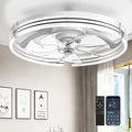 Ceiling Fans with Lights and Remote, 20'' Low Profile Ceiling Fan with APP Control, 3000K-6500K Dimmable, Quiet Reversible DC, Modern Flush Mount Fandelier for Bedroom (White-Stripe)