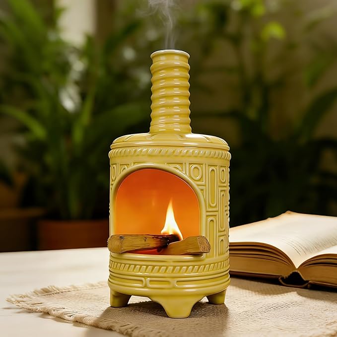 MOUGIGI Yellow Ceramic Palo Santo Burner Holder - Purpose for Palo Santo Sticks, Sage Smudge Sticks & Incense Cones Burning – Ideal for Energy Cleansing, Yoga, Meditation & with Unique Chimney Design