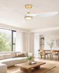 Roomratv Ceiling Fans with Lights,Large Airflow 52inch Modern Ceiling Fan with Quite Reversible DC Motor 3 Color Temperature LED Light (White Gold)