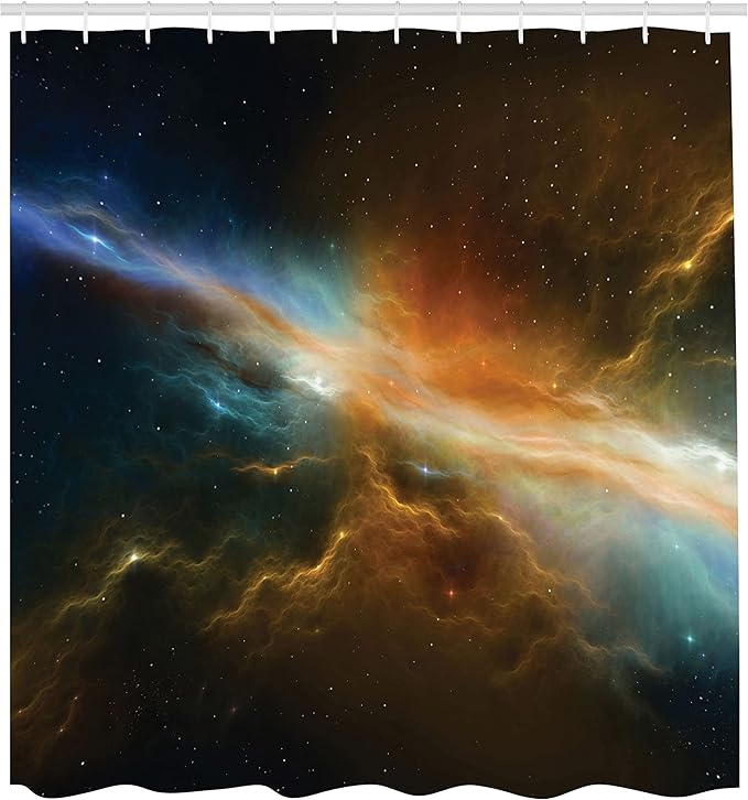 Ambesonne Outer Space Shower Curtain, Astronomy Celestial Meteorite Supernova Dark Mysterious Space Picture, Cloth Fabric Bathroom Decor Set with Hooks, 69" W x 70" L, Marigold Blue