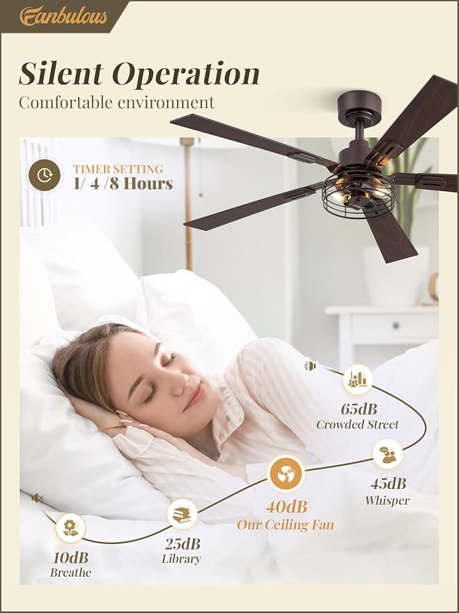 Fanbulous 2 Pack Farmhouse 48 Inch Ceiling Fans with Lights, Industrial Caged Ceiling Fans for Bedroom Living Room, Double-Sided 5 Blades Rustic Ceiling Fan-Oil Bronze