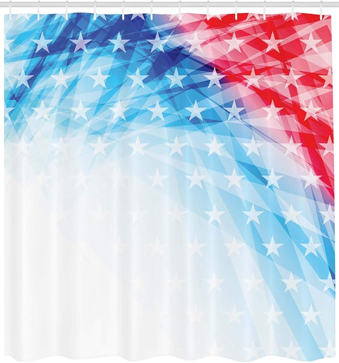 Ambesonne American Shower Curtain, United States of America National Flag Sketch with State Stars White Stripe Theme, Cloth Fabric Bathroom Decor Set with Hooks, 69" W x 84" L, Blue Red