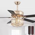 Kviflon Farmhouse Crystal Ceiling Fans with Lights and Remote, 52 Inch Chandelier Ceiling Fans, Gold Fandelier Ceiling Fan for Bedroom Living Room, Quiet DC Motor, Reversible, Bulb not Included