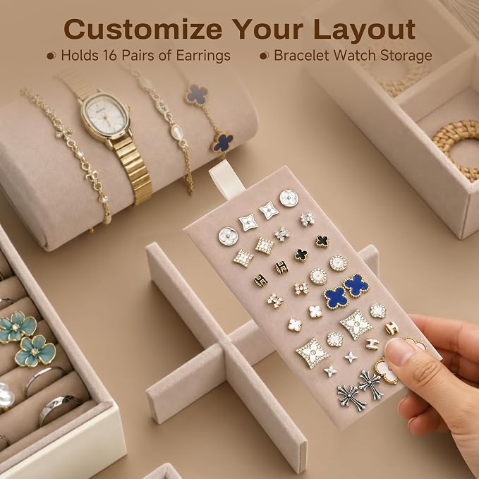 360° Rotating 5‑Drawers Jewelry Box with Top Handle & Glass Window, Spacious Vertical Jewelry Organizer, Jewelry Storage Case, Dustproof & Moisture‑resistant Design. (White)