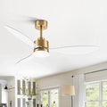 52 Inch Ceiling Fans with LED Light Remote Control, Modern Ceiling Fan with Reversible DC Motor, 3 Blades and 3 Color Temperature, LED Light Chandelier for Bedroom (Gold & 3 Transparent Blades)
