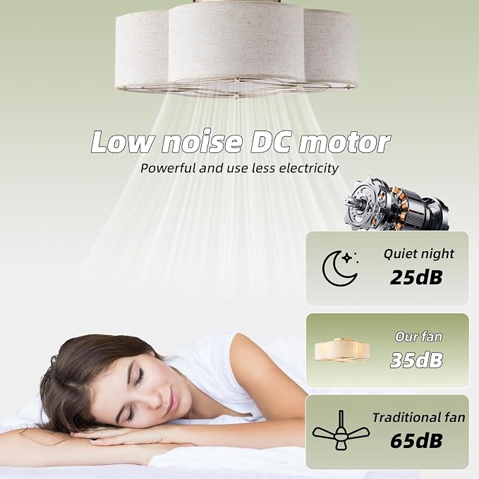 20" Boho Ceiling Fan with Light, Rattan Caged Flush Mount Ceiling Fan with Light Remote Control, Enclosed with 6 Speeds for Bedroom, Living Room, Foyer, Nursery (Beige)