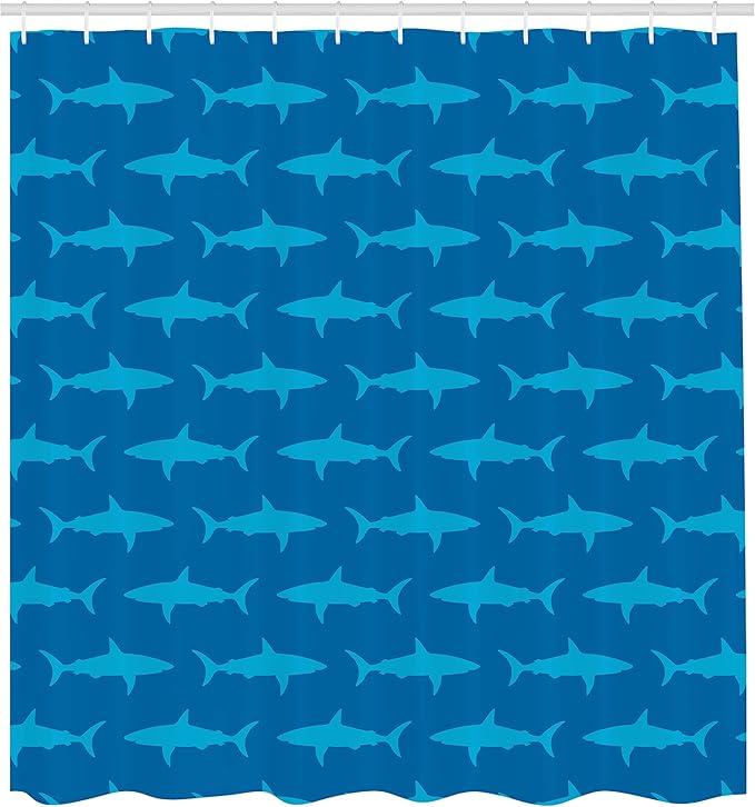 Ambesonne Sea Animals Shower Curtain, Sharks Swimming Horizontal Silhouettes Powerful Dangerous Wild Life, Cloth Fabric Bathroom Decor Set with Hooks, 69" W x 75" L, Blue