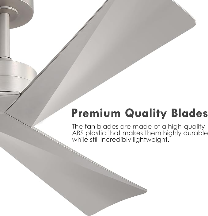 WINGBO 52" DC Ceiling Fan without Lights, Bruhsed Nickel Ceiling Fan with Remote, 3 ABS Plastic Blades, 6 Speed Reversible DC Motor, Ceiling Fans No Light for Kitchen Bedroom Living Room
