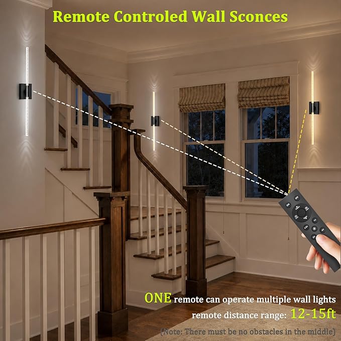 iThird Crystal Bubble Wall Sconces Set of 2: 10000mAh Rechargeable Wireless Lights with Remote & 360° Rotate, 4 Color Temps Dimmable, 31.5" Wall Lamp for Bedroom Living Room Mirror, Black