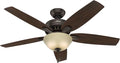 Hunter 52 inch Indoor Ceiling Fan with LED Light - Bronze Ceiling Fan with Pull Chain, For Bedroom or Living Room, Standard Mount, No Remote, 5 Blades, Includes Bulbs - Newsome 53311, Premier Bronze | with LED Light, Standard Mount, 5 Blades, For Bedro...
