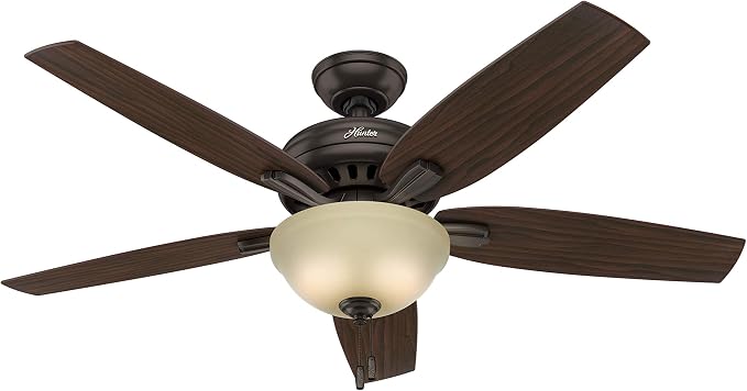 Hunter 52 inch Indoor Ceiling Fan with LED Light - Bronze Ceiling Fan with Pull Chain, For Bedroom or Living Room, Standard Mount, No Remote, 5 Blades, Includes Bulbs - Newsome 53311, Premier Bronze | with LED Light, Standard Mount, 5 Blades, For Bedro...