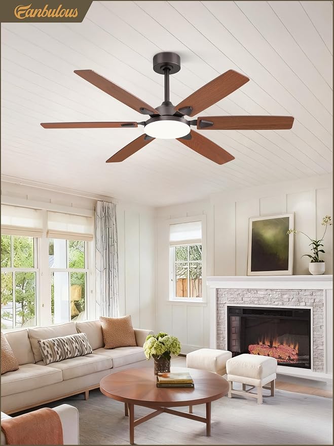 Fanbulous 52 Inch Ceiling Fans with Lights, Indoor/Outdoor Modern Ceiling Fan with Reversible Blade And 2 Rods, Quiet DC Motor, 3CCT & 6-Speed Remote Control, Dual Finish Blade for Living Room/Bedroom