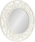 Kate and Laurel Shovali Coastal Round Mirror; 32 Inch Diameter; White; Decadent Wall Decor with Ornate Wood-Carved Frame