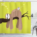 Ambesonne Sloth Shower Curtain, Cartoon Mother Sleeping on Branch Animal on Her Back Carefree Family, Cloth Fabric Bathroom Decor Set with Hooks, 69" W x 75" L, Cocoa Apple Green