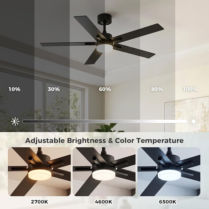 Obabala Ceiling Fan with Light 52 Inch, DC Motor Ceiling Fan with Remote | And APP Control, Dimmable LED Color Changing, Reversible Quiet Fan for Bedroom Living Room Indoor Outdoor, Modern