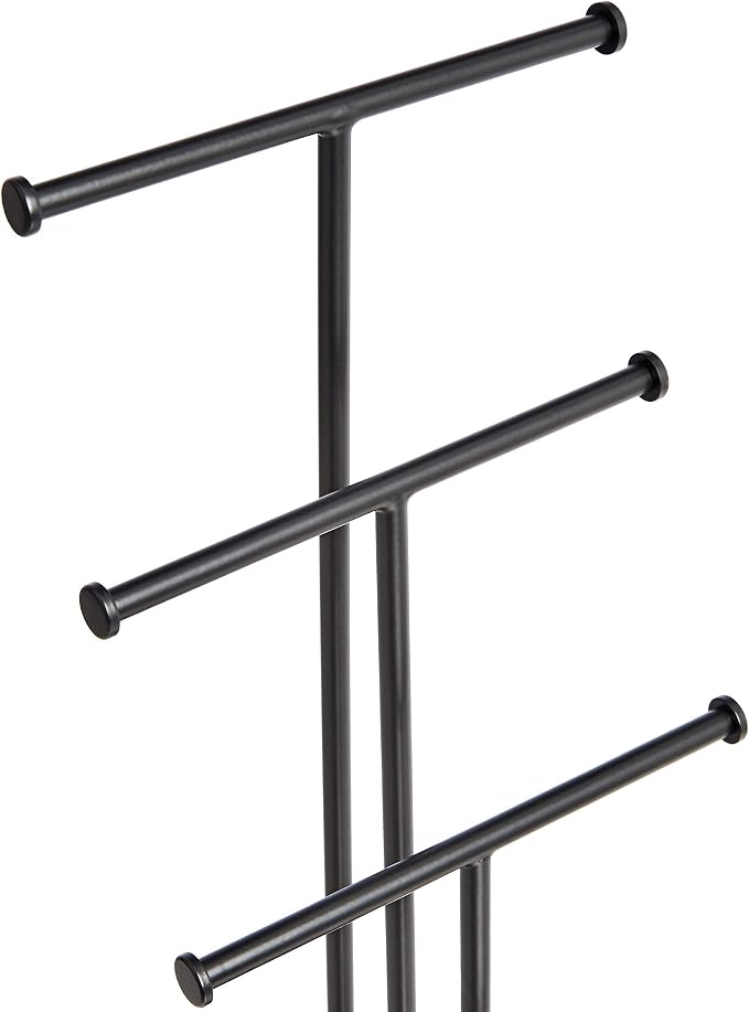 Amazon Basics Four-Tier Jewelry Organizer Tree Stand, Necklace Earring Bracelet Holder with Ring Storage, Walnut/Black