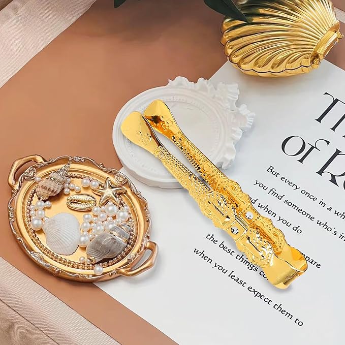 4 pcs Golden Incense Tongs, Vintage Charcoal Tongs with Floral Engraved Handle, Metal Incense Burner Clamp, Design Incense Clip (10.5CM)