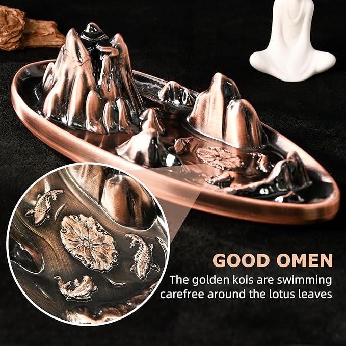 wellsee Incense Burner - Incense Waterfall Fountain Backflow Incense Holder with Sticks Holder & Cones, Tweezers, Box