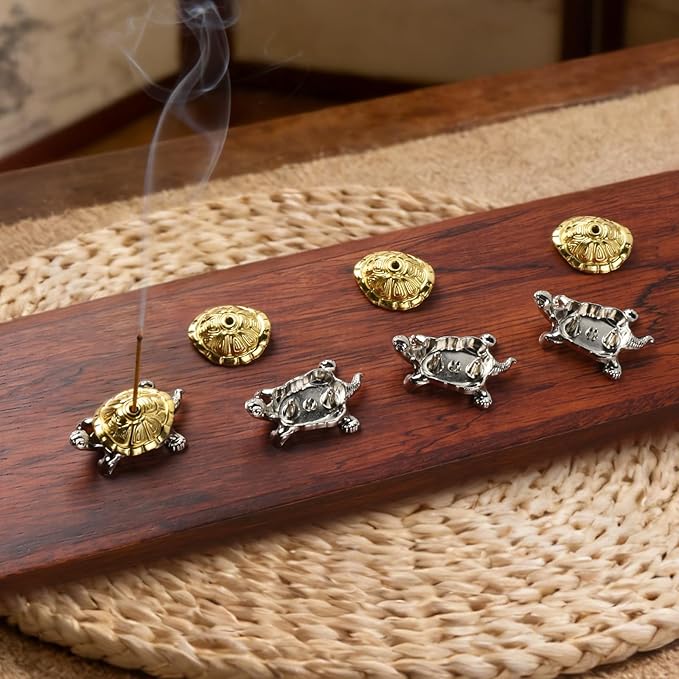 Incense Holder, 4 Pcs Mini Turtle Incense Burner Holder for Joss Stick, Home Office Decoration