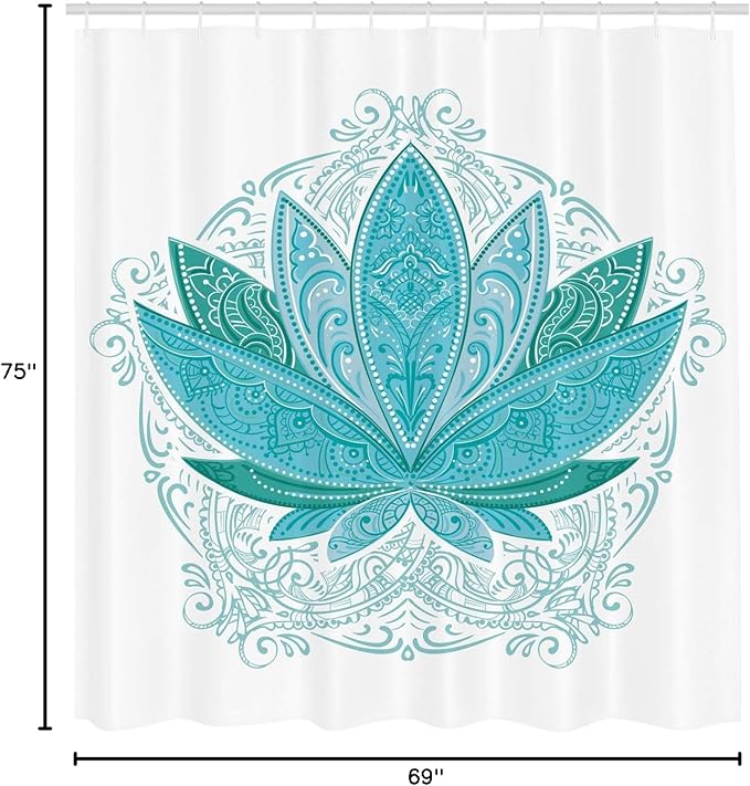 Ambesonne Lotus Shower Curtain, Oriental Flower with an Ornament of The Exotic Petals in The Traditional Style and Boho Design Artwork, Fabric Bathroom Decor Set with Hooks, 69" W x 75" L, Sky Blue