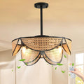 Ganeed 20" Boho Caged Ceiling Fan with Light and Remote, Layered Rattan Enclosed Flush Mount Boho Ceiling Fans Lights, Low Profile 6 Speed Reversible Fandelier for Bedroom Kitchen Living Room Nursery