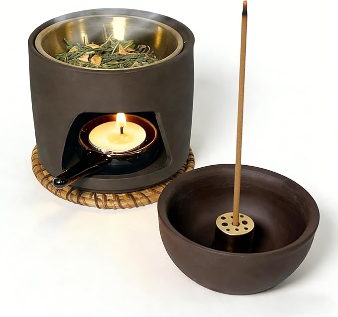 5 in 1 Incense Diffuser & Holder Set, Ceramic Aromatherapy Burner for Incense Sticks and Dried Herbs, Multi-Use Wax Warmer for Bedtime Calm, Yoga, Meditation, Home and Office
