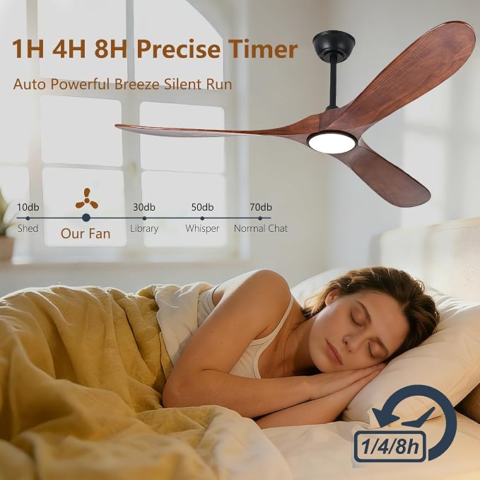 60 Inch Ceiling Fan with Light and Remote, Wood Outdoor Ceiling Fan with Light for Patios Gazebo Living Room Bedroom Modern 3 Blade High CFM Wet Rated Indoor Exterior Fan (Walnut)