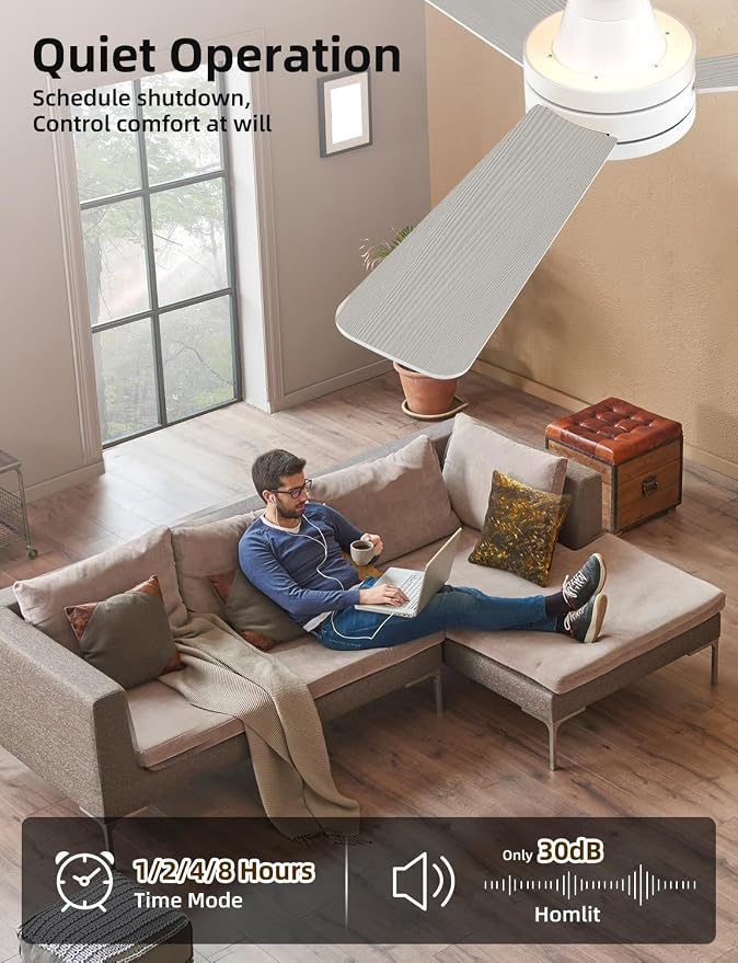 42" RGB Ceiling Fan with Light, Music Sync Smart Fan Works with Alexa/Google Assistant/App Control, Low Profile Flush Mount, 6-Speed Quiet DC Motor, 4 CCT Dimmable Lighting for Bedroom, Champagne Gold