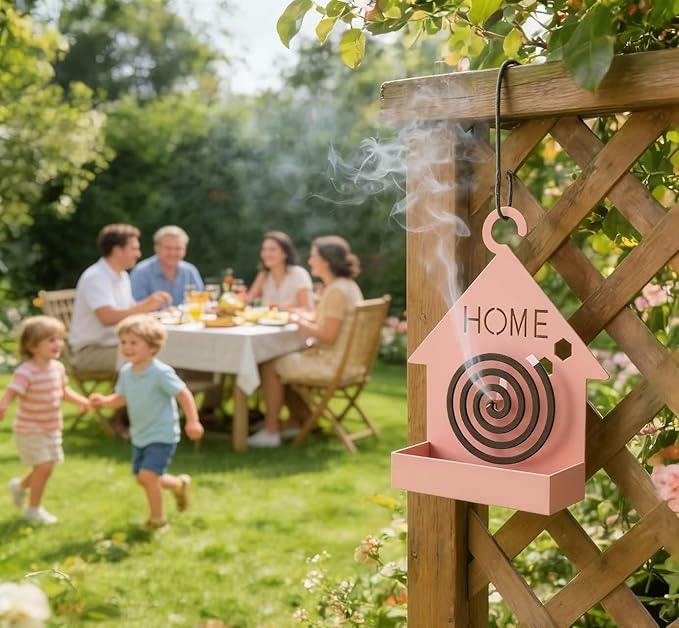 Mosquito Coil Holder House-Shaped Mosquito Coil Holder, Portable Incense Burner with Buckles for Outdoor, Camping, Patio, Pool Side (Pink)