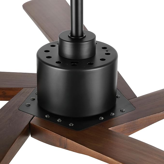 WINGBO 72" DC Ceiling Fan No Light with 3 Downrods, 5 Carved Solid Wood Blades, 6-Speed Reversible DC Motor, Large Ceiling Fan without Lights in Matte Black Finish with Walnut Blades