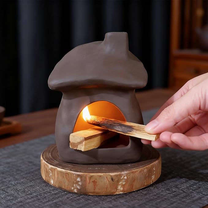 Mougigi House Palo Santo Burner - Mini Ceramic Chiminea Holder with Stable Base | Perfect for Burning Sage, Incense Cones & Essential for Zen Altars, Meditation, Yoga, Home Decor & Thoughtful Gifts.