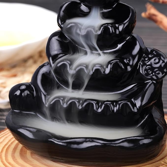 Ceramic Waterfall Incense Burner, Backflow Incense Holder, Incense Cone Burner for Yoga Meditation and Home Decor (Lotus Leaf)