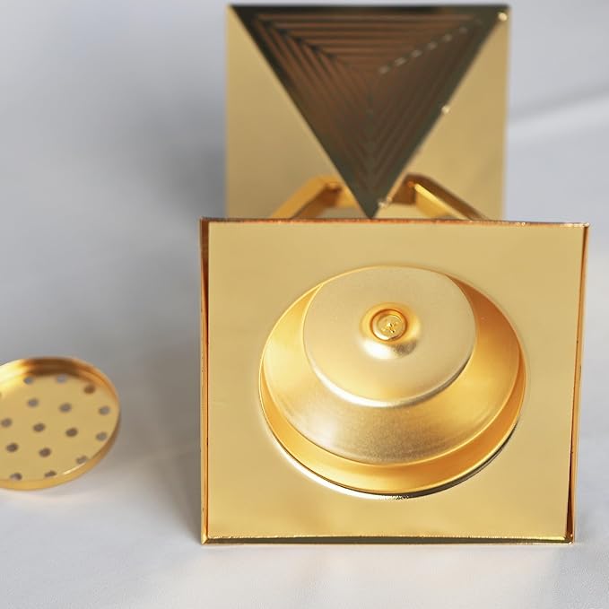 Geometric Charcoal Incense Burner Holder- Gold Electroplated Metal Burner with Anti-Oxidation Coating, Premium Bakhoor Burner for Home Decor and Meditation, Unique Triangle Design Spiritual Gift