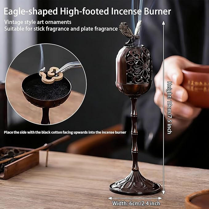 Chinese Incense Burner Incense Holder Set with Incense Sticks and Coils 3 Scents Natural Incense Gift Set Vintage Handcarved Incense Holder for Yoga, Meditation, Home Decor & Aromatherapy