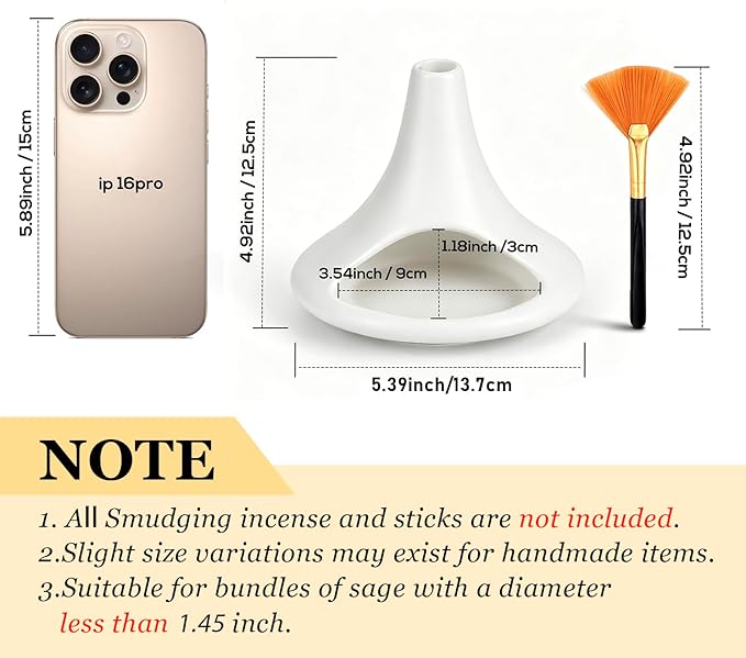 Palo Santo Holder Ceramic Burner, Mini Chiminea Smudge Bowl with Ash Catcher for Palo Santo Sticks, Incense Cones & Candles, Minimalist for Meditation, Yoga, Cleansing Ceremony, Handmade (Matte White)