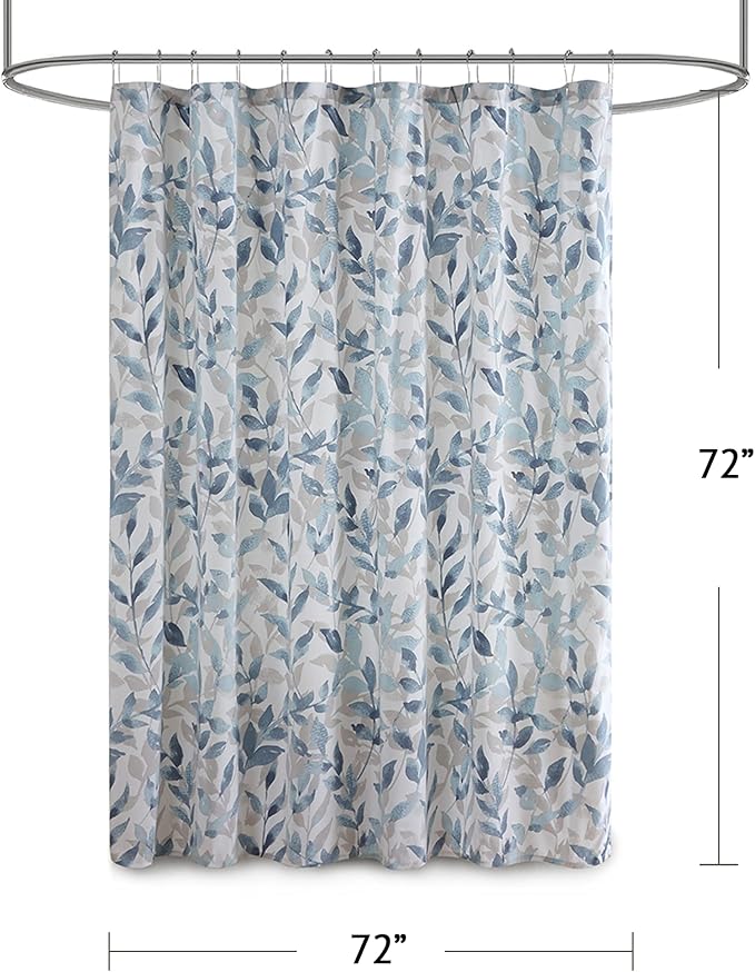 Madison Park Essentials Sofia Shower Curtain, Luxurious Botanical Print, Modern Serene Bathroom Décor, Machine Washable Bath Privacy Screen, 72x72, Multi Blue and Gray