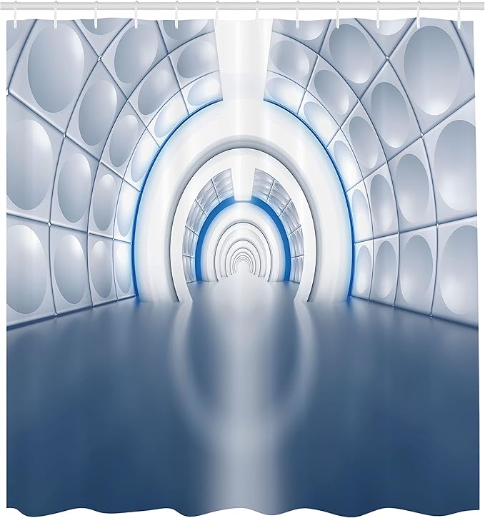 Ambesonne Futuristic Shower Curtain, Futuristic Tunnel Like Spaceship Corridor with Subway Spaceship Artwork, Cloth Fabric Bathroom Decor Set with Hooks, 69" W x 84" L, Cobalt White