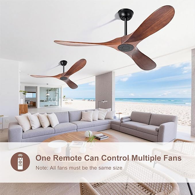 heimo 60 Inch Outdoor Ceiling Fan No Light，Wood Ceiling Fans Without Lights for Patios Bedroom Living Room Indoor Outside Reversible Ceiling Fan for Angled Sloped Ceiling(Walnut)